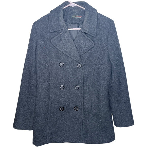 Jason Kole 100% Wool Gray Double Breasted Peacoat Jacket Women's Size Small - Picture 2 of 7
